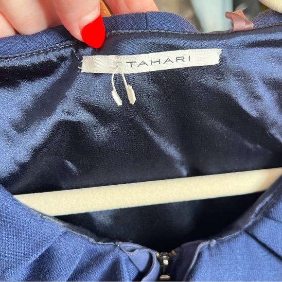 NWOT Tahari Ruffle Collar Neck Sleeveless Knee Length Dress Blue Cocktail Party - Picture 7 of 12